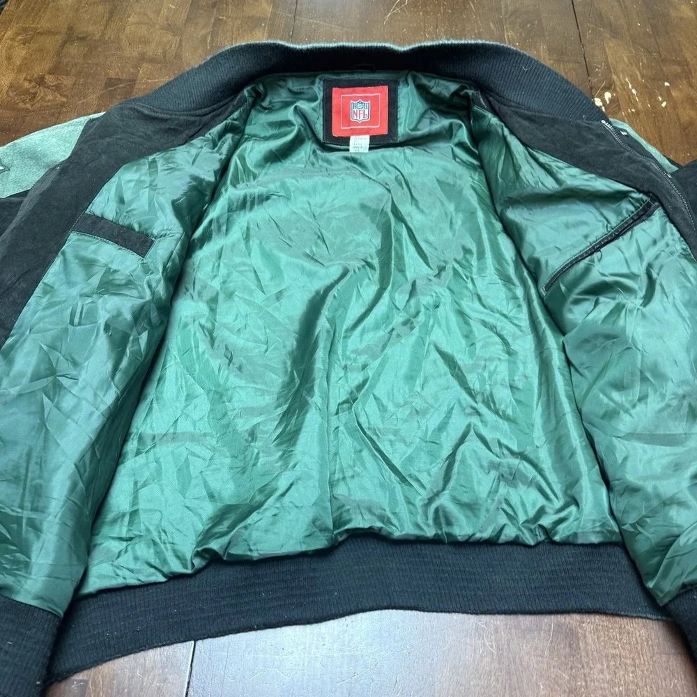 Vintage 90s Y2k New York Jets‎ NFL Suede Varsity Bomber Jacket size 5XL